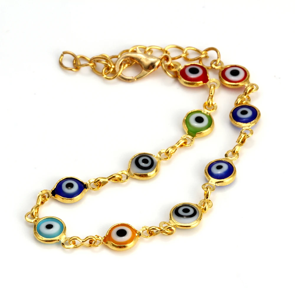 Стеклянный браслет с бусинами от Lucky Eye, разноцветный очаровательный браслет со сглаза, Золотой Серебряный браслет-цепочка для женщин, женские ювелирные изделия EY476