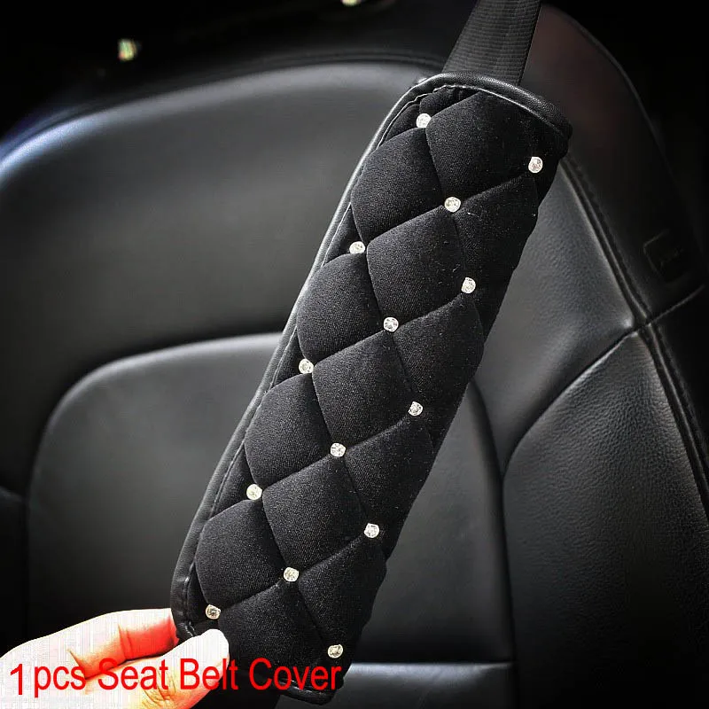 seat belt cover Шикарный горный хрусталь Автомобильная подушка для шеи зимняя плюшевая кристальная Авто подголовник Подушка для талии Поддержка Подушка автокресла крышка автомобильные аксессуары - Цвет: seat belt cover