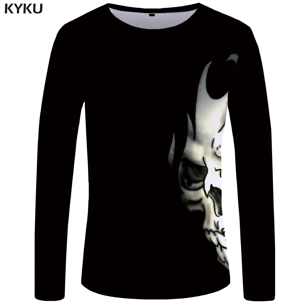 

KYKU Skull Long Sleeve T Shirt Women Black Tshirt Punk Rock Clothes Devil 3d T-shirt Print Hip Hop Womens Clothing Summer Tops