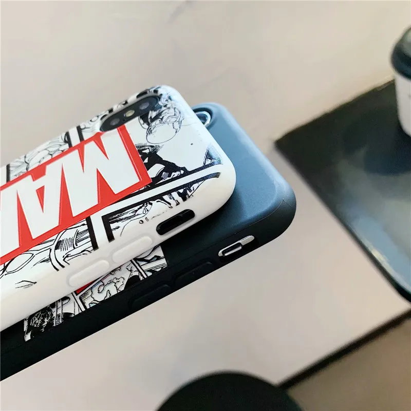 Модный силиконовый чехол comics partten для iphone 6 S 7 8 Plus XR XS Max X Marvel 3D рельефный матовый из