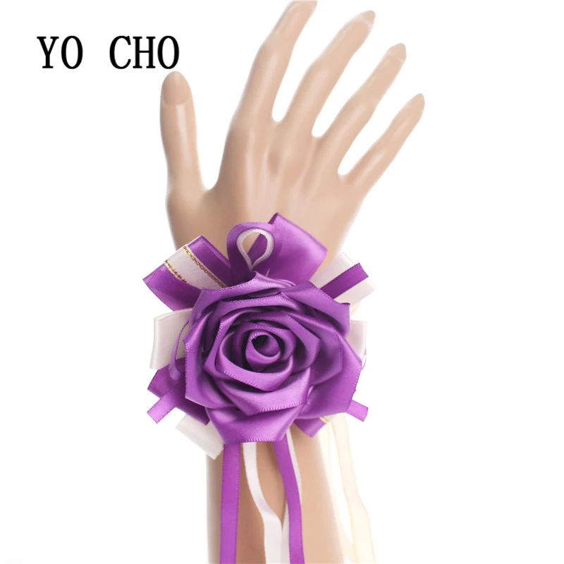 

YO CHO Wrist Corsage Bracelet Silk Rose Sisters Bridesmaid Hand Flowers Wedding Party Bridal Prom Decor Wrist flower Bracelet
