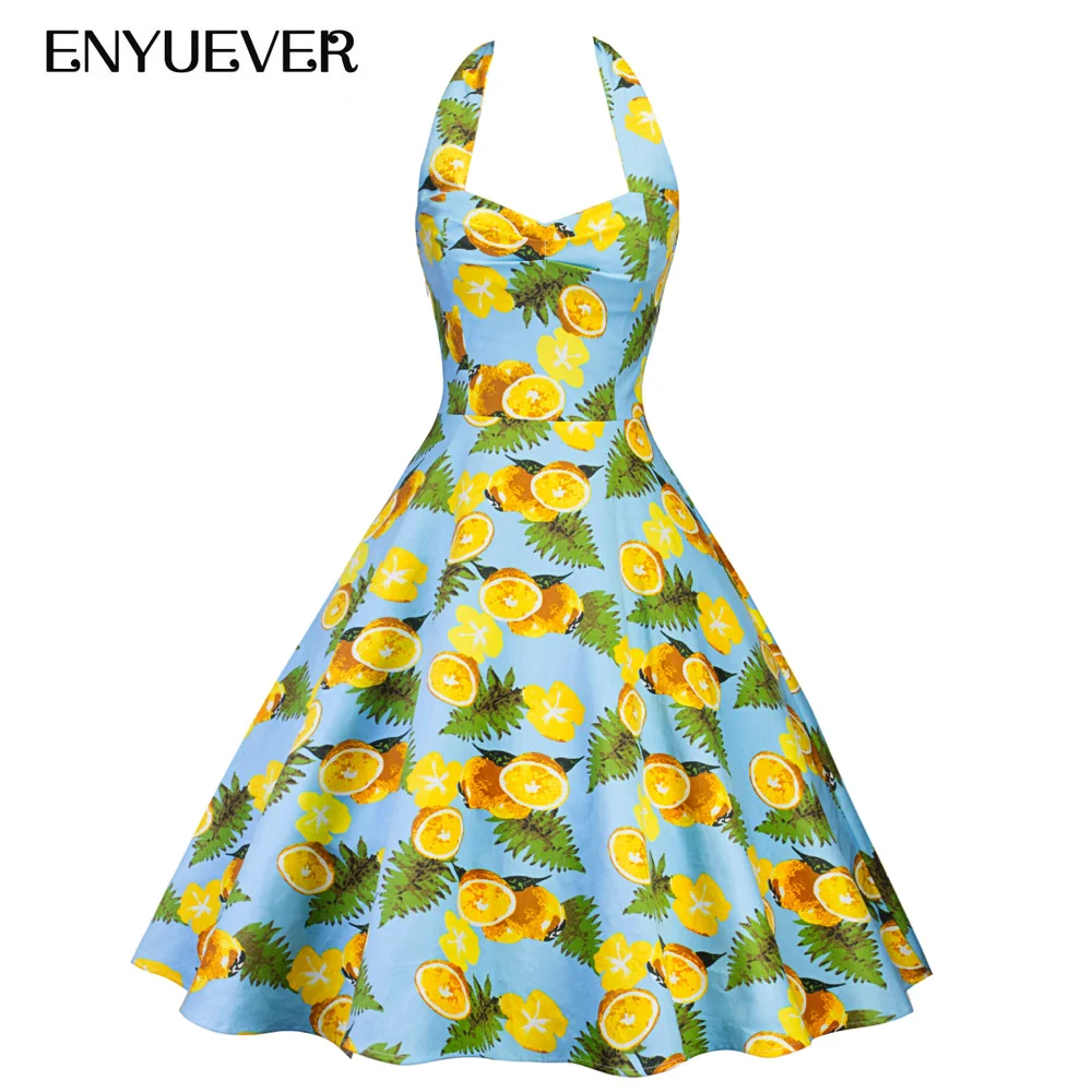 Enyuever Vestido винтажные платья 50 s 60 пин ап цветочный принт халат рокабилли платье