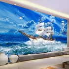 3D-обои на заказ с изображением голубого неба, парусника, корабля, природного ландшафта, настенные 3D-обои с фотообои для гостиной, кабинета, настенные фрески 3 D