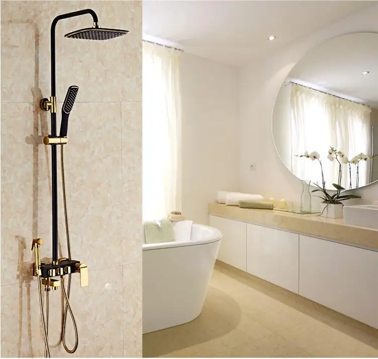 

Смеситель для душа с дождевой насадкой в европейском стиле, настенный черный и золотой смеситель для ванной комнаты, бесплатная доставка