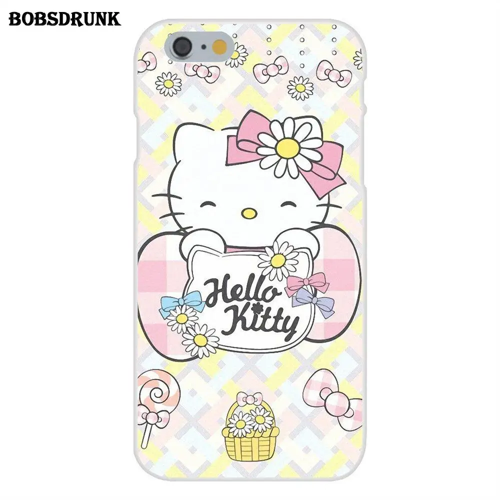 Мягкий ТПУ чехол для мобильного телефона hello kitty с милыми мультяшными узорами для Apple iPhone 4 4S 5 5C SE 6 6S 7 8 Plus X