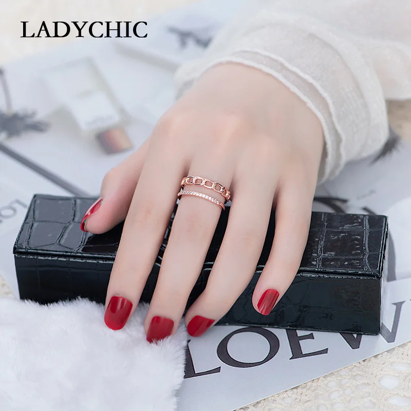 Женское Открытое кольцо LADYCHIC регулируемое из розового золота серебряного цвета