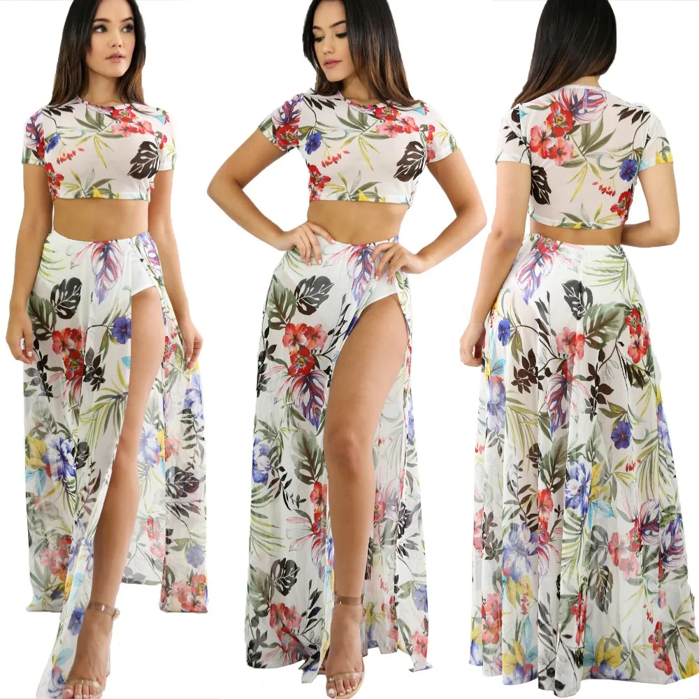 Летнее Сетчатое платье с цветочным принтом комплект из 2 предметов Vestidos Estampado