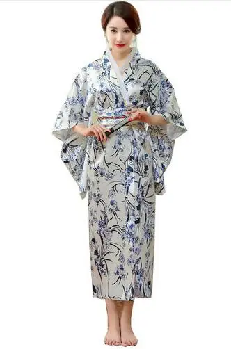 Черное белое винтажное японское женское шелковое атласное кимоно Mujeres Quimono Yukata вечернее платье цветок один размер - Цвет: Style 6