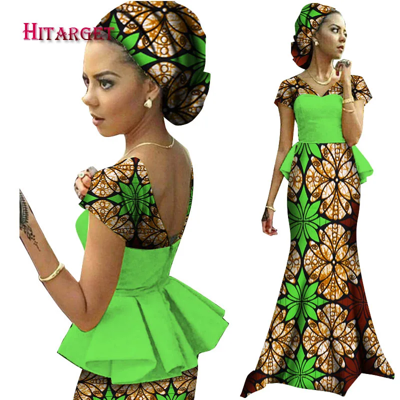 Африканские платья для женщин Vestidos Kanga одежда африканская Дашики восковая печать сращивание драпированные платья с аксессуарами одежда WY1240
