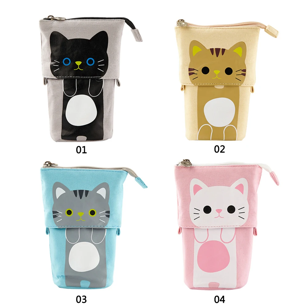 

Cartoon Cute Cat Pencil Case Retractable Pencil Case Zipper Pencil Box Student Stationery Gift School Supplies for Children