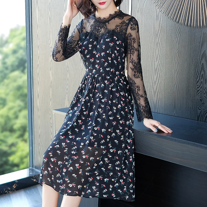 Женское шифоновое платье трапециевидной формы 2XL Модное Длинное Платье с круглым