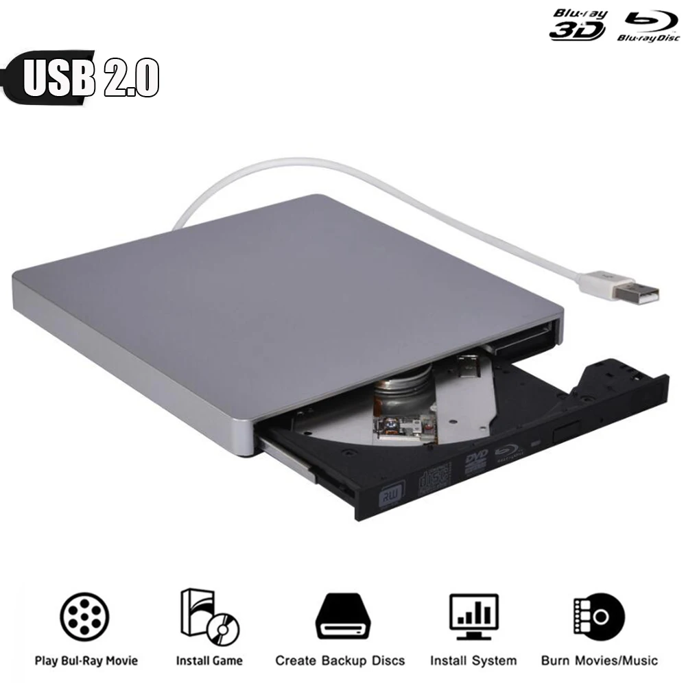 Bluray USB 2 0 Внешний Оптический привод DVD горелка BD-ROM Blu-Ray плеер для Loptop Apple macbook