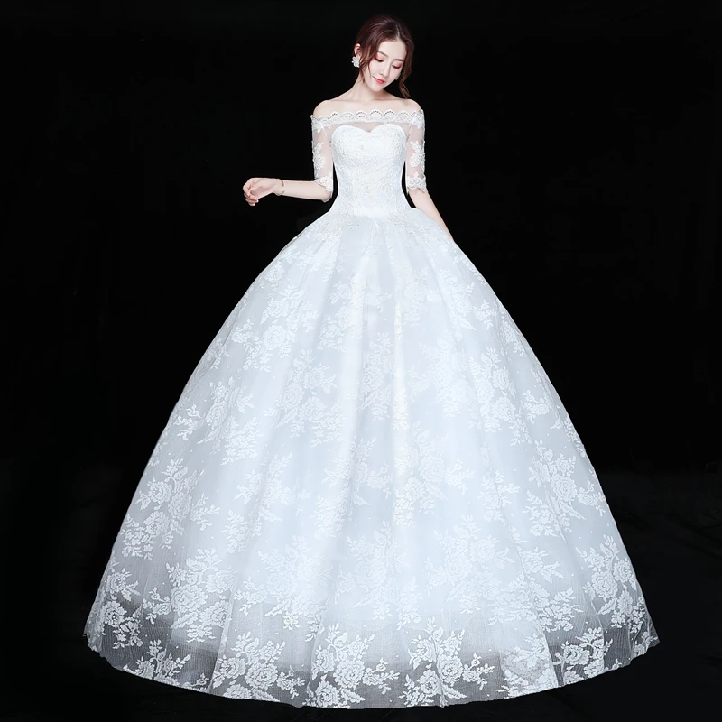 Fansmile простой Vestidos de Novia Винтаж кружевное свадебное платье большой размер, принцесса Свадебный платья платье FSM-592F