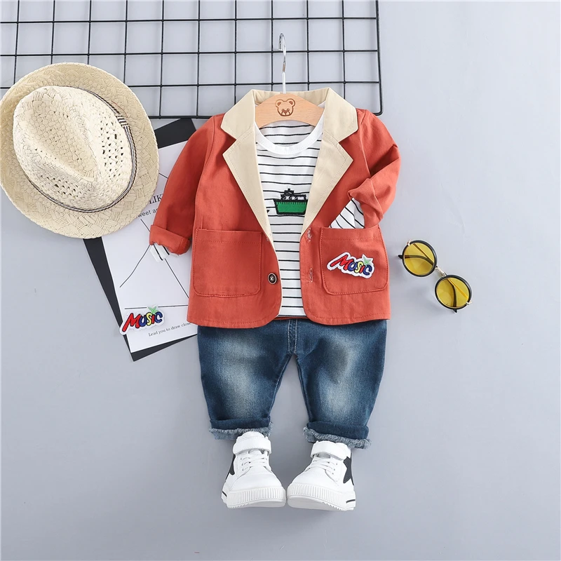 WENWENDEXINGFU 2019 Baby Boys Clothing Sets Toddler Children Clothes Suits Coats Stripe T Shirt Jeans Infant Kids Inafnt Coatume | Детская