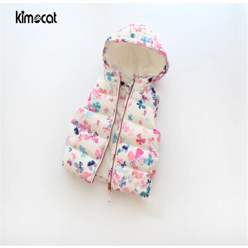 Kimocat/детская одежда для девочек милый жилет с бабочками и кошками теплая