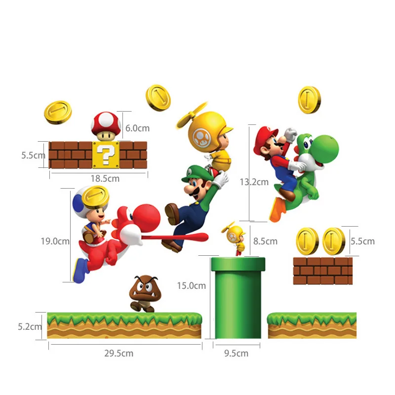Super Mario Bros съемные наклейки на стену виниловые художественные книги детский Декор