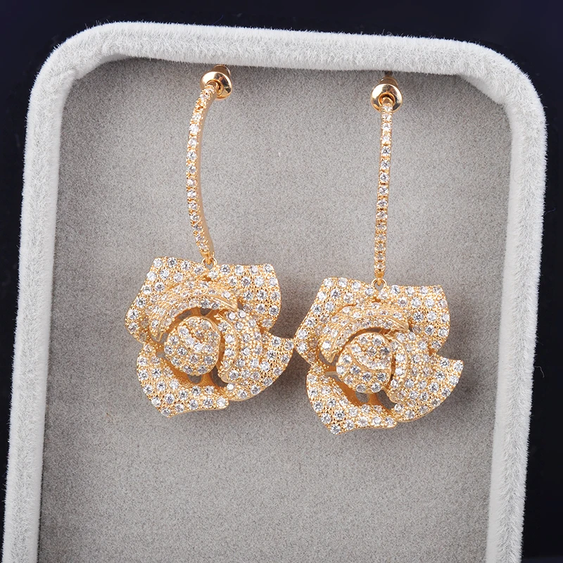 Женские серьги подвески GAOLA цвета розового золота с фианитом GLE4642|gold plated dangle