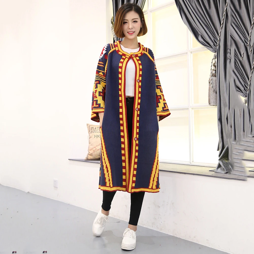 Этнические Длинные кардиганы с геометрическим принтом женские пончо 2018