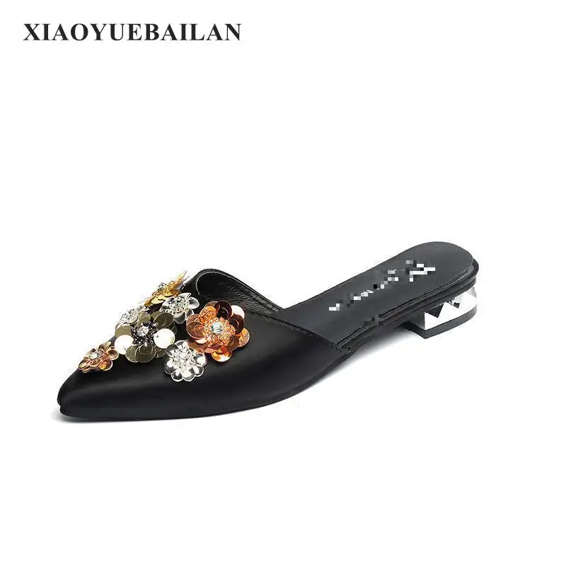 2017 г. туфли с цветочным узором и блестками женские тапочки на плоской подошве