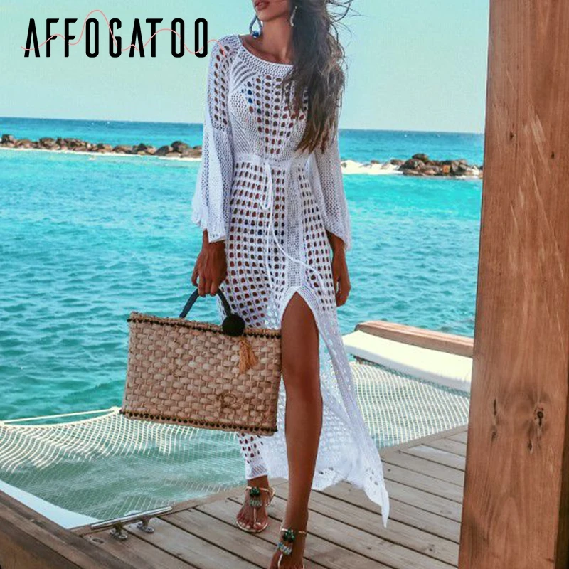 Ажурное пляжное платье Affogatoo для женщин летняя пляжная одежда накидка вязаное
