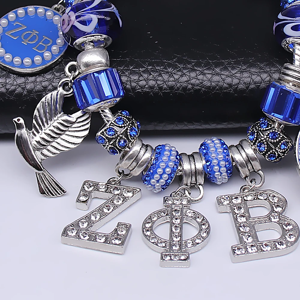 Новые модные синие европейские бусины с большими отверстиями zeta Phi Beta браслет университетский греческий общество сорти ювелирные изделия браслет