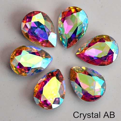 Crystal AB 4 размера, каплевидный кристалл, AB стекло, стразы, заостренный задник, стразы, красный, необычный камень, Круглый, нужен клей для свадебного платья B1242 - Цвет: Crystal AB