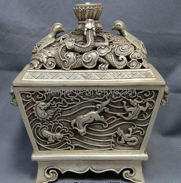 Тибетский обитель белая медь серебряный дракон птица чудовище банка курильница