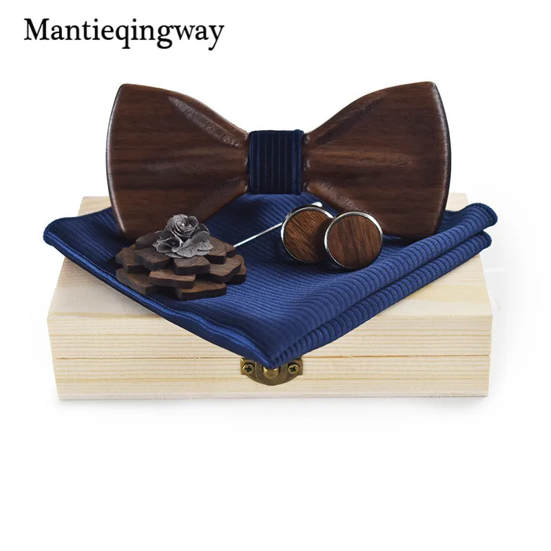 Mantieqingway галстук-бабочка из древесины брошь платок Набор Запонок Gravatas Свадебная