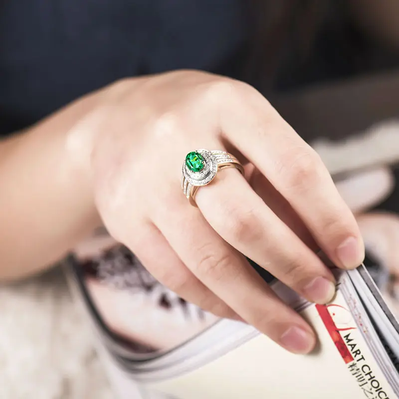 LANMI Овальный 6x8 мм 2.16Ct однотонные 14kt Желтое золото натуральный изумруд Свадебные