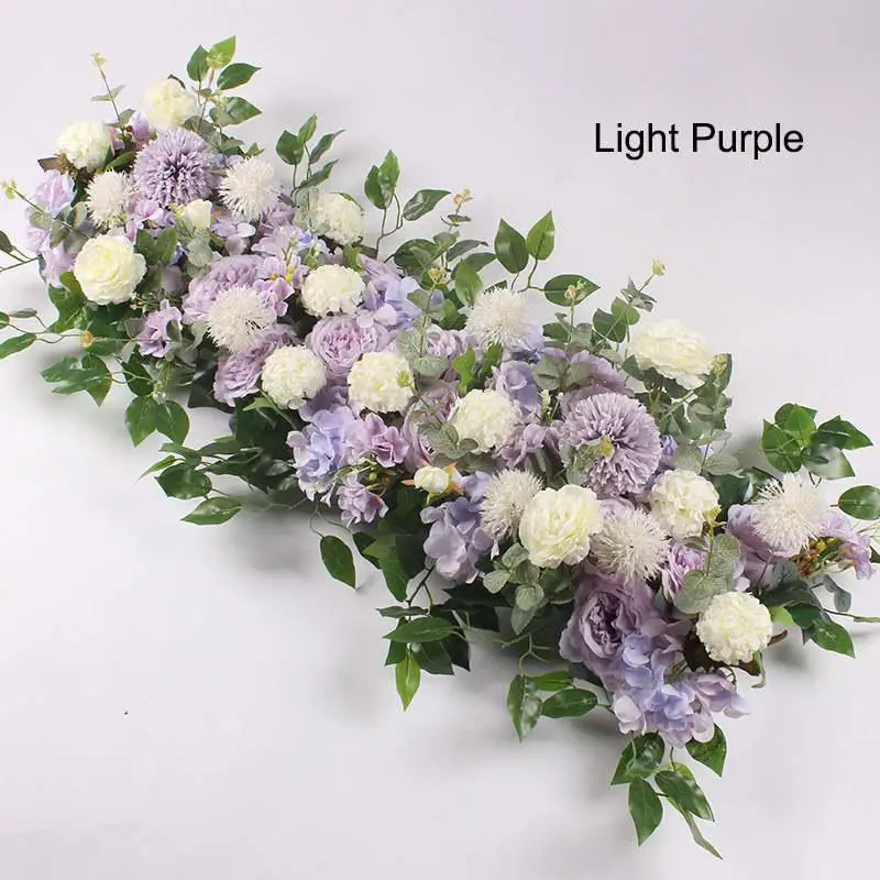 50cm Length DIY Arch Flower Row Silk Flower with Foam Acanthosphere Rose Peony Mix Flower for Wedding Backdrop Decoration - Цвет: Light Purple