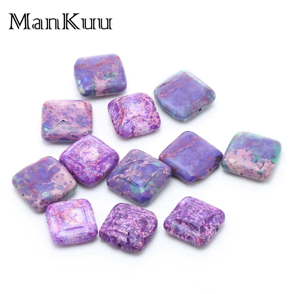 Mankuu 18mm Square Purple Sea Sediment Jaspers Stone Beads For Jewelry Making Drilled Hole Loose DIY Accessories 5pcs/Lot | Украшения и
