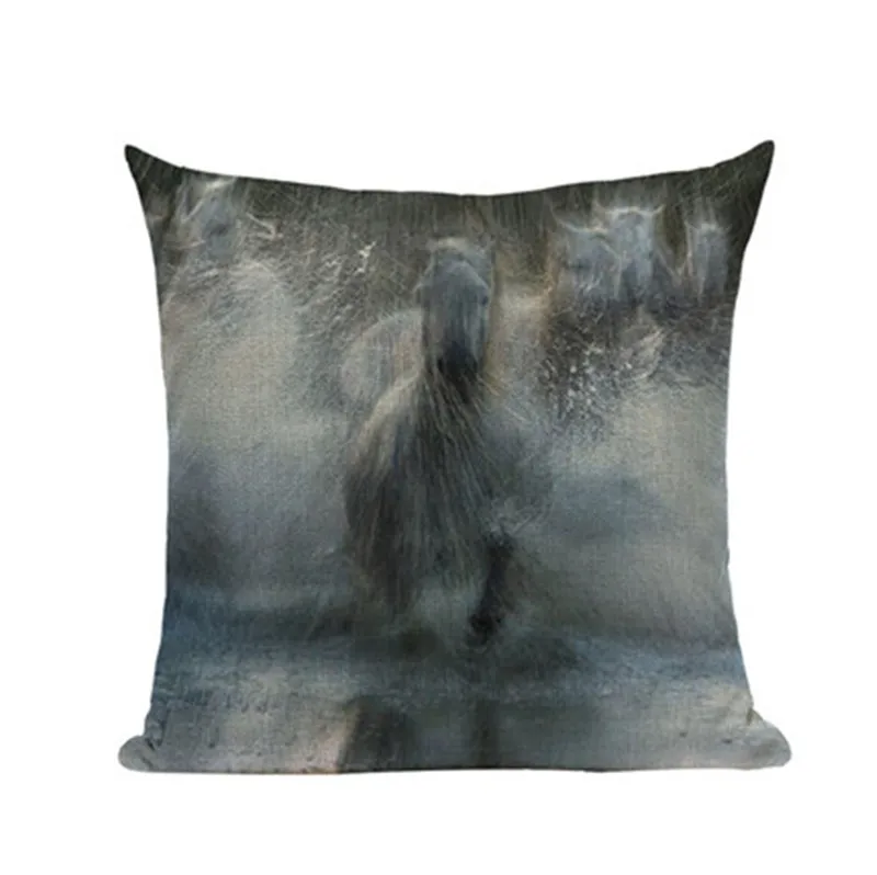 Decoration Cushion Cover Tropical Style Linen Cotton Running Horses Cojines Almofada 45Cmx45Cm Square Home Decor Pillow Case | Дом и сад