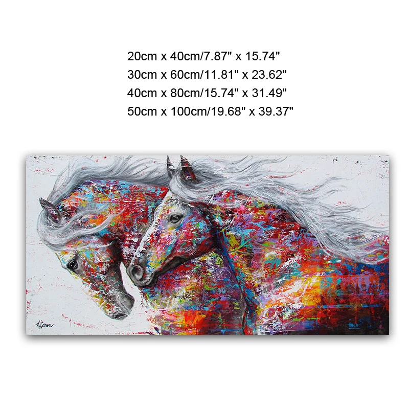 4 Sizes The Two Running Horse Oil Canvas Animal Wall Art Poster Pictures for Living Room Home Decor (No Frame) | Дом и сад