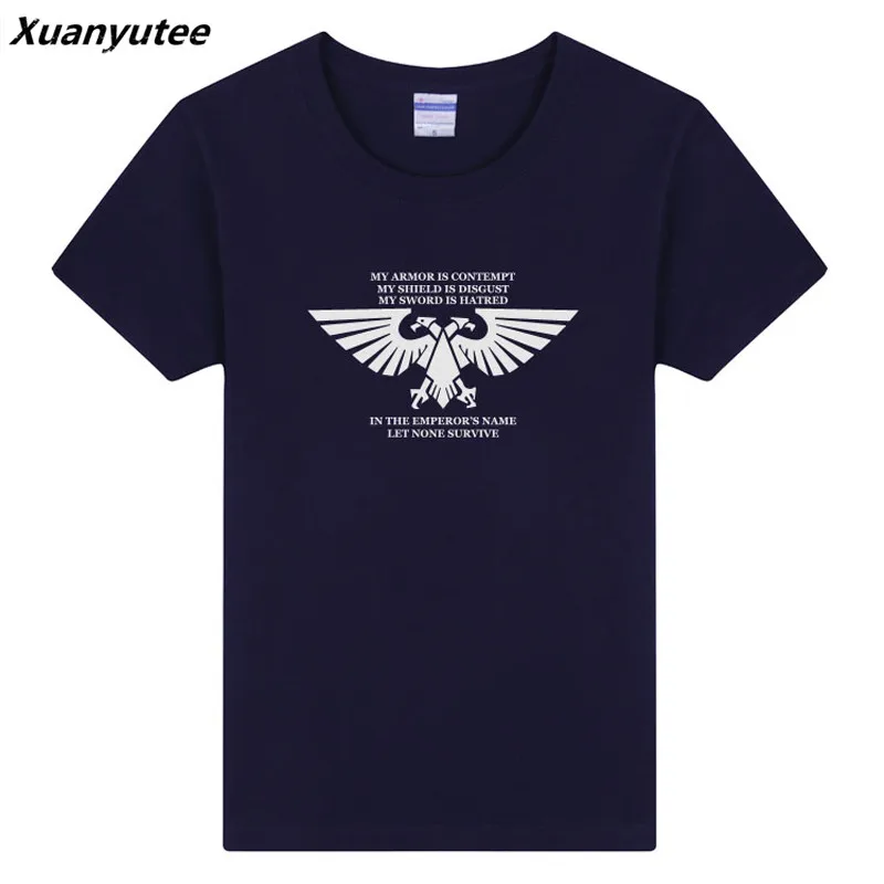 Xuanyutee Warhammer 40K футболка для фанатов игр Homme De Marque летняя хлопковая футболка с коротким рукавом и круглым вырезом с принтом для влюбленных Мужская Повседневная футболка - Цвет: Тёмно-синий