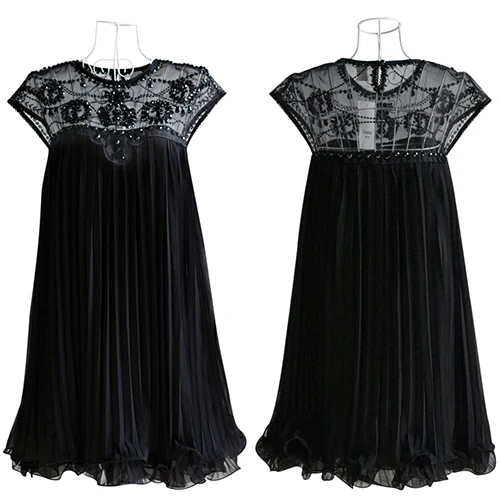 Black Летнее платье женское Emboridery Кружева Плиссе Короткие Шифон платья Sexy Party Платья Элегантный Повседневная Абрикос коктейльное платье - Цвет: Black