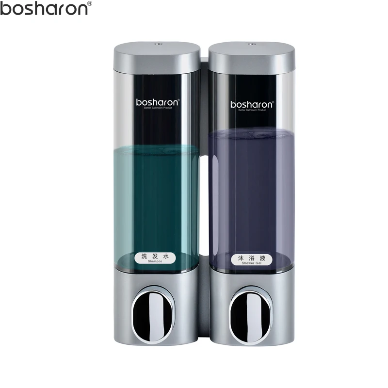 Silver Gray Double Дозатор жидкого мыла с настенным креплением 300 мл аксессуары для ванной комнаты пластиковые дозаторы моющего средства шампуня двойная ручная кухонная бутылка для мыла - Цвет: Silver Gray Double