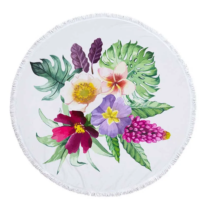 Летнее пляжное полотенце с цветами круглыми листьями и шнурком рюкзак сумка для