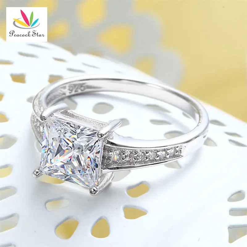 Павлин звезда 1,5 Ct Princes Cut Твердое Серебро 925 пробы свадебное обещание на помолвку кольцо CFR8006