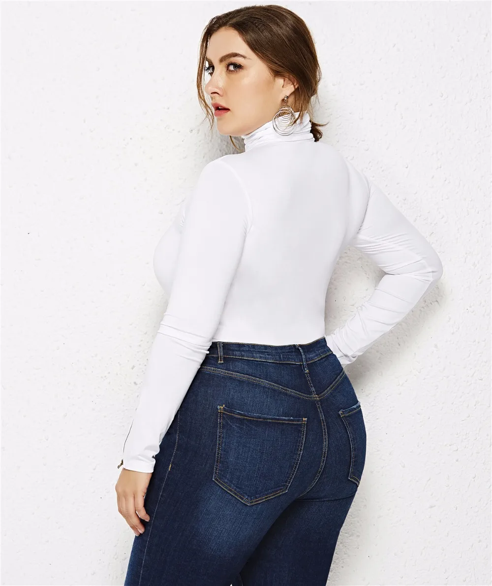5XL6XL женский комбинезон с длинным рукавом, облегающий женский сексуальный боди черного, белого, красного цвета, Вязаный комбинезон размера плюс, женский комбинезон на молнии