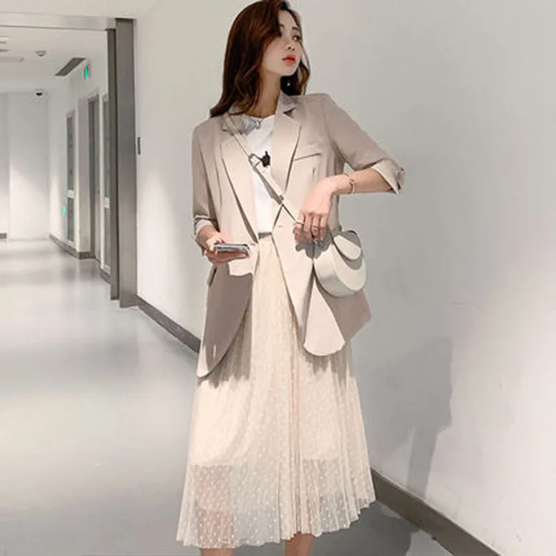 Корейский Новый Блейзер женский весенний плюс размер тонкий три четверти