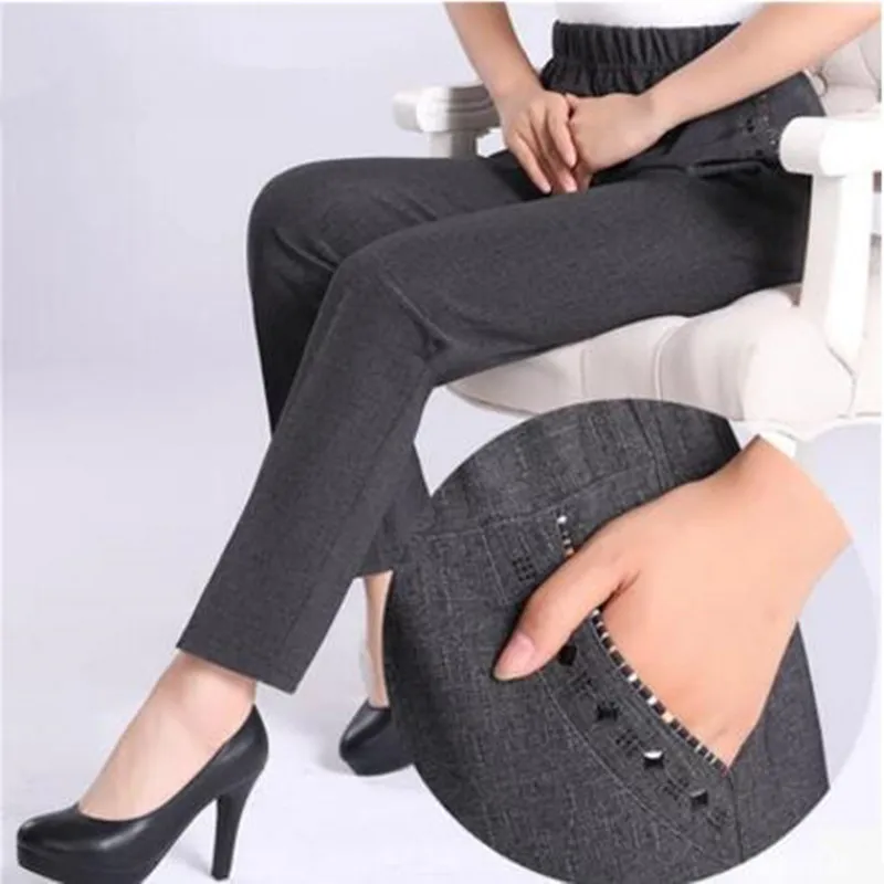 

2019 Womens Casual Pants Women Autumn High Waist Casual Pant Trousers Mother Fashion Eleagnt Straight Pants The Elderly Pant