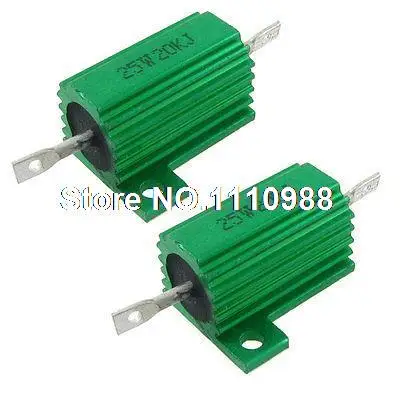 

2 pcs 25W 20K Ohm 5% Chassis Mounted Aluminum Clad Resistors Green