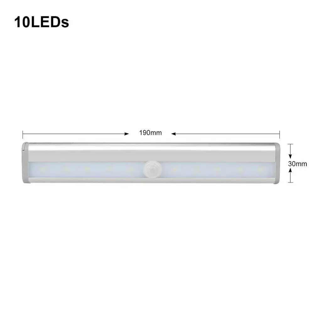 LED Bar Light 10LEDs AIMENGTE 1 м/2 м/3 м на батарейках, беспроводной PIR датчик движения, светодиодный светильник для кухонного шкафа, портативный светильник, Автоматическое включение/выключение - Цвет: LED Bar Light 10LEDs