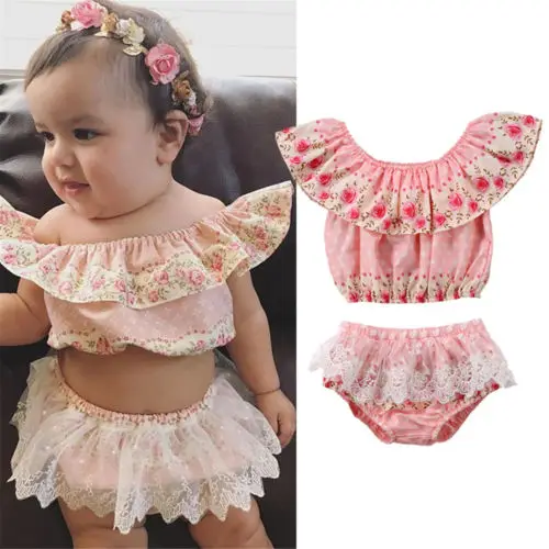 Милая Одежда для новорожденных девочек пуловер с оборками и открытыми плечами