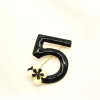 classic fashion number 5 camellia brooch black white flower brooches party wedding for woman