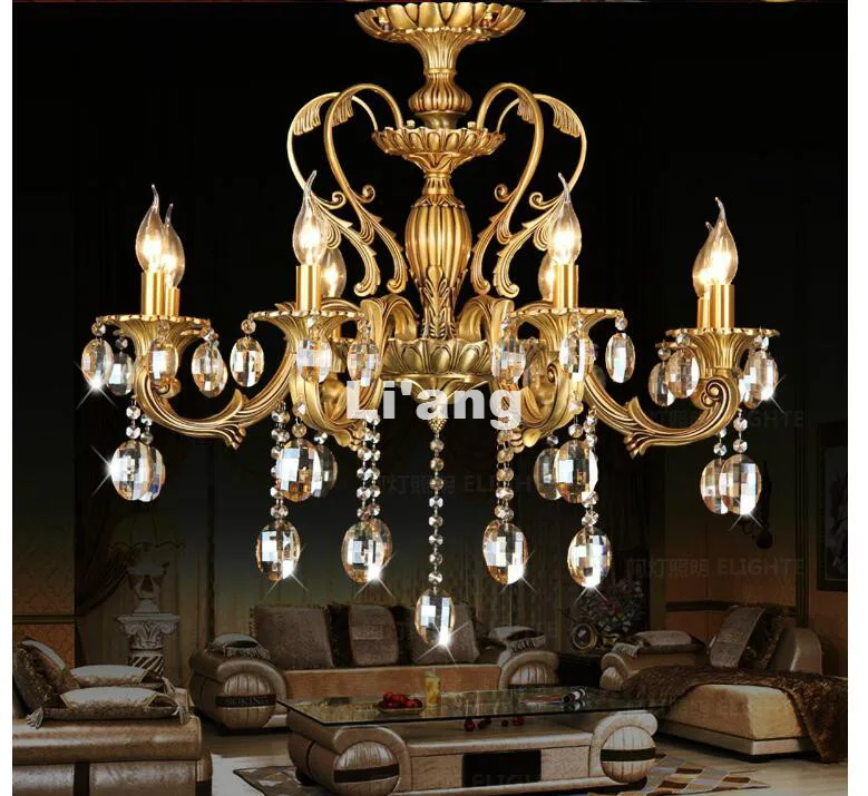 

Modern D62cm H65cm Bronze Color 6L D65cm K9 Crystal Chandelier Lighting Luxurious Brass Crystal Lamp Lustre AC Chandelier Lights