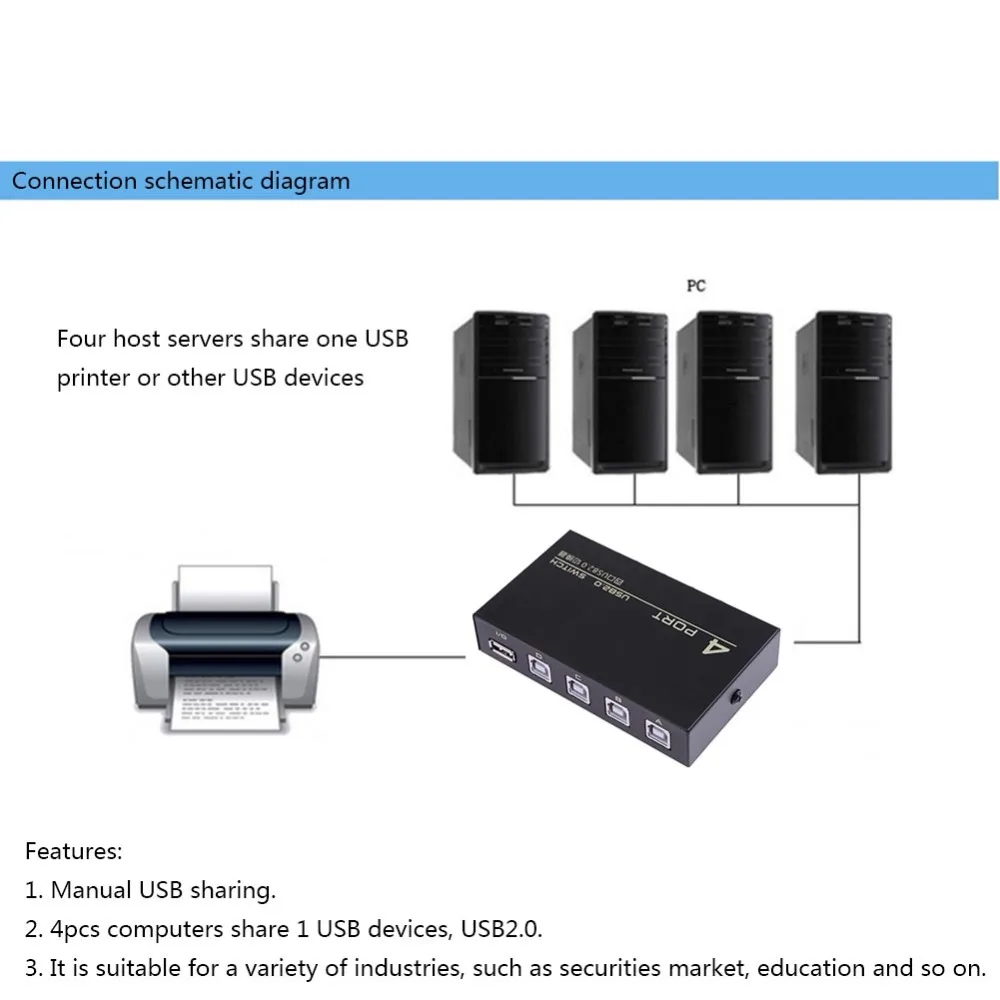 4 порта USB 2 0 коммутатор для ПК сканера принтера|KVM-переключатели| |
