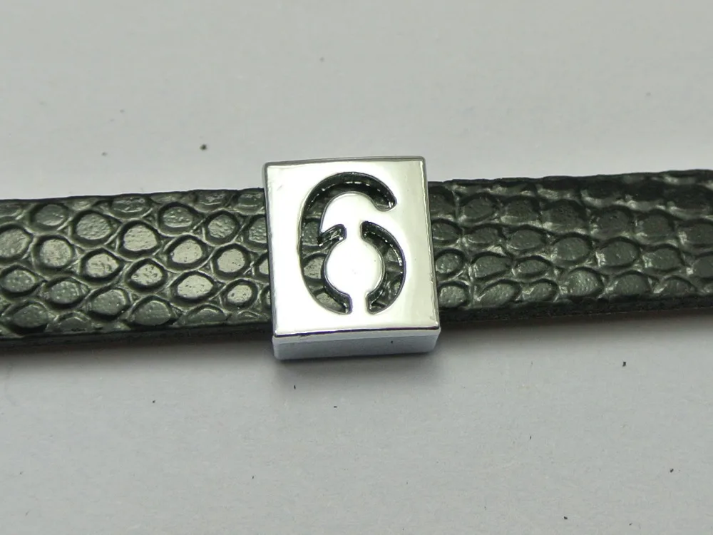 20 Alloy Carved Number "6" Slide Charm Fit 8mm Wristbands Belt Pet Collar