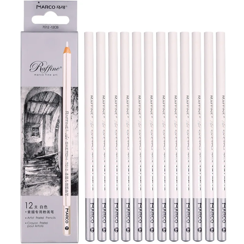 7012 White 12 шт./кор. Marco художник эскиз белый угольный карандаш Crayon Pastel для графита искусства Выделите нетоксичные карандаши инструменты комплект - Цвет: 7012 White