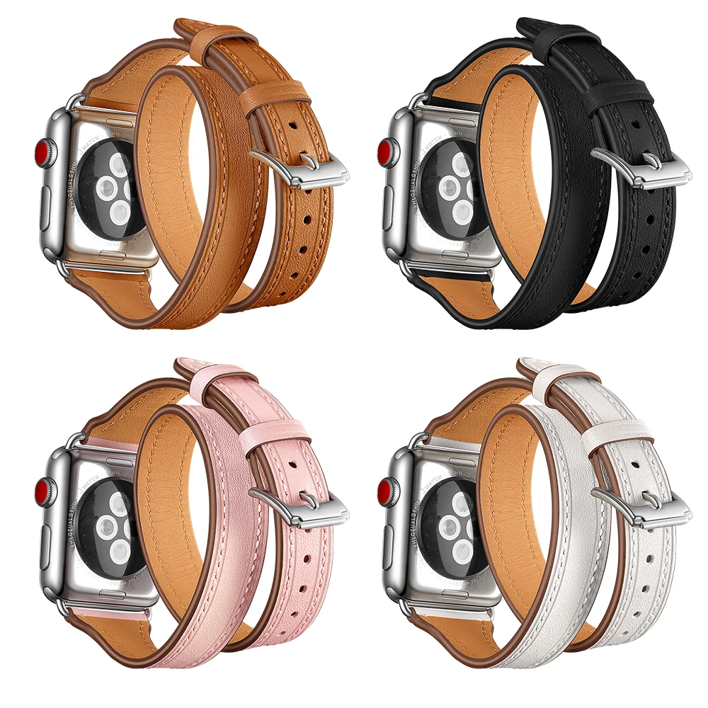 Элегантный двойной тур из натуральной кожи ремешок для Apple Watch Series 4 3 2 1 Женский